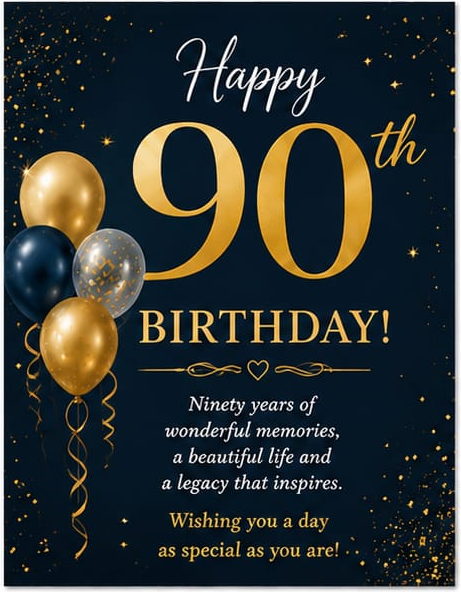 90th Birthday Navy and Gold